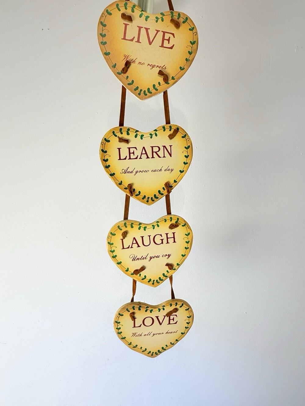 Cobble Creek Live Learn Laugh Love Heart Wood Hanging Plaque Sign SKU 15312878